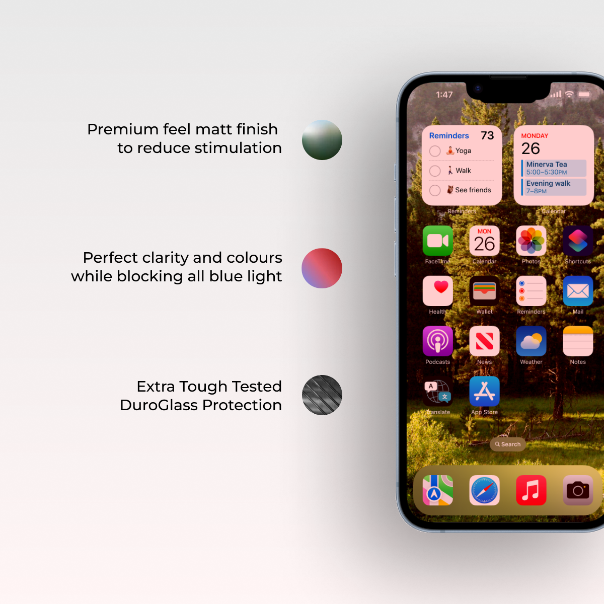 Blue Light Blocking & Red Light Converting DuroGlass Screen Protector with Matte finish - Dumb Screen